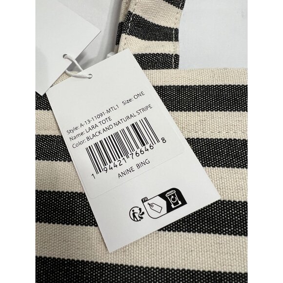 Anine Bing Black and White Striped Tote with Logo - Picture 4 of 5